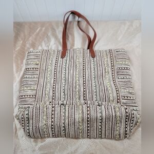 Lucky Brand Woven Cotton & Leather Tote Shoulder Bag